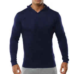 Outlet OUKU Men's Workout Shirt Running Shirt Long Sleeve Top Spring Hooded Spandex Breathable Quick Dry Soft Gym Workout Running Sportswear Activewear Solid Colored Black White Dark Navy