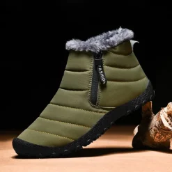 Clearance OUKU Men's Yellow Winter Snow Boots – Waterproof, Fur-Lined, Zipper Closure, Non-Slip Warm Ankle Boots for Cold Weather