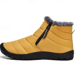 Clearance OUKU Men's Yellow Winter Snow Boots – Waterproof, Fur-Lined, Zipper Closure, Non-Slip Warm Ankle Boots for Cold Weather