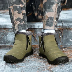 Clearance OUKU Men's Yellow Winter Snow Boots – Waterproof, Fur-Lined, Zipper Closure, Non-Slip Warm Ankle Boots for Cold Weather