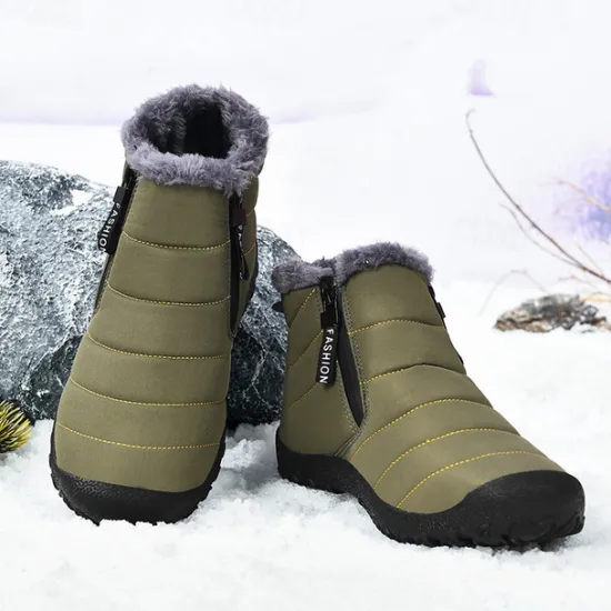 Clearance OUKU Men's Yellow Winter Snow Boots – Waterproof, Fur-Lined, Zipper Closure, Non-Slip Warm Ankle Boots for Cold Weather