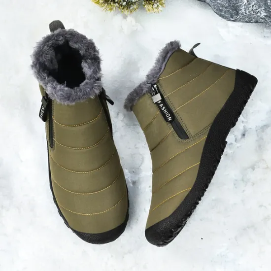 Clearance OUKU Men's Yellow Winter Snow Boots – Waterproof, Fur-Lined, Zipper Closure, Non-Slip Warm Ankle Boots for Cold Weather