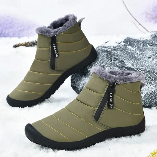 Clearance OUKU Men's Yellow Winter Snow Boots – Waterproof, Fur-Lined, Zipper Closure, Non-Slip Warm Ankle Boots for Cold Weather