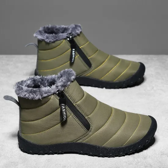 Clearance OUKU Men's Yellow Winter Snow Boots – Waterproof, Fur-Lined, Zipper Closure, Non-Slip Warm Ankle Boots for Cold Weather