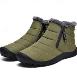 Clearance OUKU Men's Yellow Winter Snow Boots – Waterproof, Fur-Lined, Zipper Closure, Non-Slip Warm Ankle Boots for Cold Weather