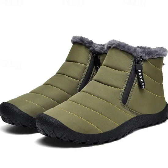 Clearance OUKU Men's Yellow Winter Snow Boots – Waterproof, Fur-Lined, Zipper Closure, Non-Slip Warm Ankle Boots for Cold Weather