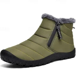 Clearance OUKU Men's Yellow Winter Snow Boots – Waterproof, Fur-Lined, Zipper Closure, Non-Slip Warm Ankle Boots for Cold Weather