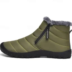 Clearance OUKU Men's Yellow Winter Snow Boots – Waterproof, Fur-Lined, Zipper Closure, Non-Slip Warm Ankle Boots for Cold Weather