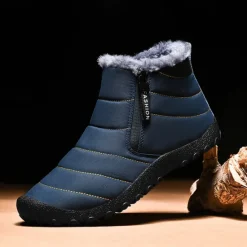 Clearance OUKU Men's Yellow Winter Snow Boots – Waterproof, Fur-Lined, Zipper Closure, Non-Slip Warm Ankle Boots for Cold Weather