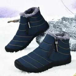 Clearance OUKU Men's Yellow Winter Snow Boots – Waterproof, Fur-Lined, Zipper Closure, Non-Slip Warm Ankle Boots for Cold Weather