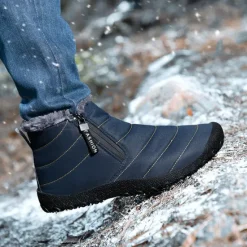 Clearance OUKU Men's Yellow Winter Snow Boots – Waterproof, Fur-Lined, Zipper Closure, Non-Slip Warm Ankle Boots for Cold Weather
