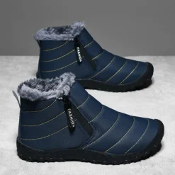 Clearance OUKU Men's Yellow Winter Snow Boots – Waterproof, Fur-Lined, Zipper Closure, Non-Slip Warm Ankle Boots for Cold Weather