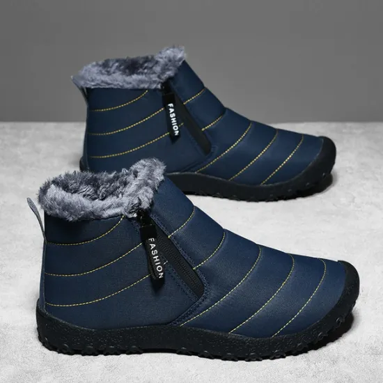 Clearance OUKU Men's Yellow Winter Snow Boots – Waterproof, Fur-Lined, Zipper Closure, Non-Slip Warm Ankle Boots for Cold Weather