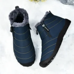 Clearance OUKU Men's Yellow Winter Snow Boots – Waterproof, Fur-Lined, Zipper Closure, Non-Slip Warm Ankle Boots for Cold Weather