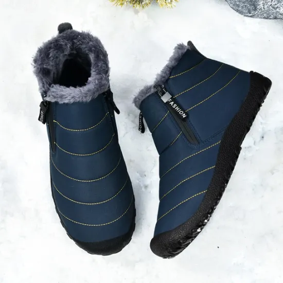 Clearance OUKU Men's Yellow Winter Snow Boots – Waterproof, Fur-Lined, Zipper Closure, Non-Slip Warm Ankle Boots for Cold Weather