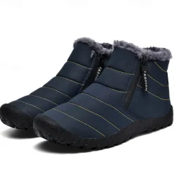 Clearance OUKU Men's Yellow Winter Snow Boots – Waterproof, Fur-Lined, Zipper Closure, Non-Slip Warm Ankle Boots for Cold Weather