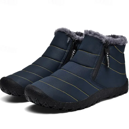 Clearance OUKU Men's Yellow Winter Snow Boots – Waterproof, Fur-Lined, Zipper Closure, Non-Slip Warm Ankle Boots for Cold Weather