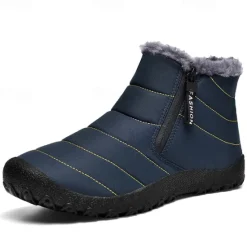 Clearance OUKU Men's Yellow Winter Snow Boots – Waterproof, Fur-Lined, Zipper Closure, Non-Slip Warm Ankle Boots for Cold Weather