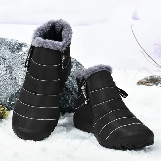 Clearance OUKU Men's Yellow Winter Snow Boots – Waterproof, Fur-Lined, Zipper Closure, Non-Slip Warm Ankle Boots for Cold Weather