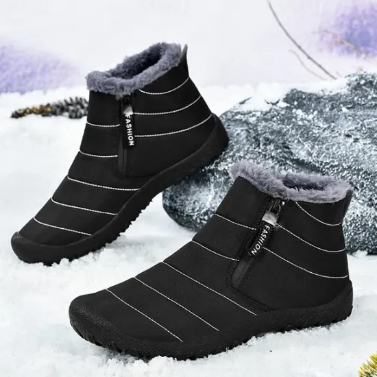 Clearance OUKU Men's Yellow Winter Snow Boots – Waterproof, Fur-Lined, Zipper Closure, Non-Slip Warm Ankle Boots for Cold Weather