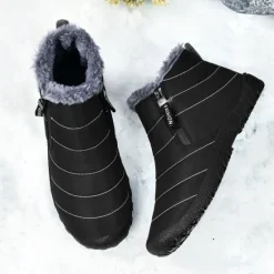 Clearance OUKU Men's Yellow Winter Snow Boots – Waterproof, Fur-Lined, Zipper Closure, Non-Slip Warm Ankle Boots for Cold Weather