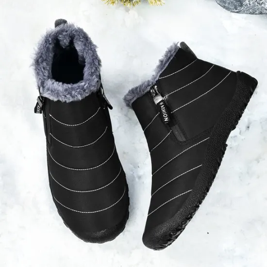 Clearance OUKU Men's Yellow Winter Snow Boots – Waterproof, Fur-Lined, Zipper Closure, Non-Slip Warm Ankle Boots for Cold Weather