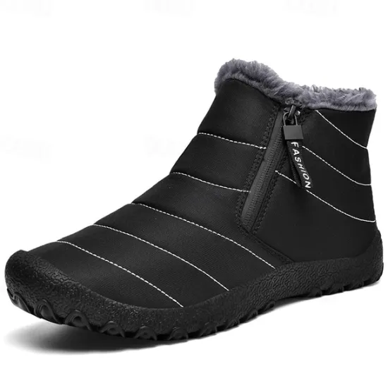 Clearance OUKU Men's Yellow Winter Snow Boots – Waterproof, Fur-Lined, Zipper Closure, Non-Slip Warm Ankle Boots for Cold Weather
