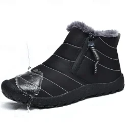 Clearance OUKU Men's Yellow Winter Snow Boots – Waterproof, Fur-Lined, Zipper Closure, Non-Slip Warm Ankle Boots for Cold Weather