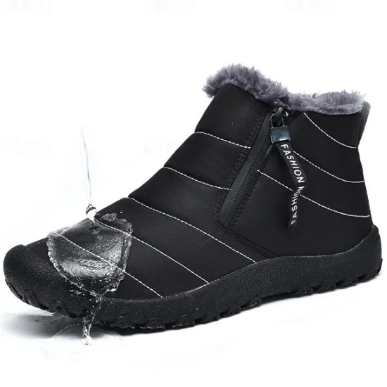 Clearance OUKU Men's Yellow Winter Snow Boots – Waterproof, Fur-Lined, Zipper Closure, Non-Slip Warm Ankle Boots for Cold Weather