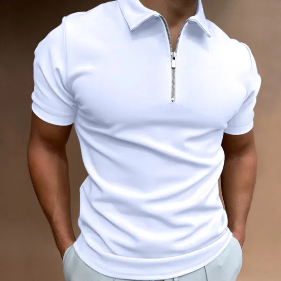 OUKU Men's Zip Polo Golf Shirt Vacation Casual Quarter Zip Short Sleeve Fashion Solid Color Plain Classic Summer Regular Fit Black White Navy Blue Royal Blue Pale Blue Zip Polo