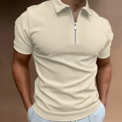 OUKU Men's Zip Polo Golf Shirt Vacation Casual Quarter Zip Short Sleeve Fashion Solid Color Plain Classic Summer Regular Fit Black White Navy Blue Royal Blue Pale Blue Zip Polo