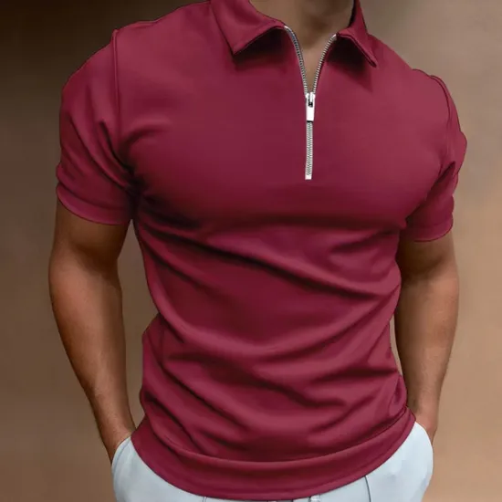 OUKU Men's Zip Polo Golf Shirt Vacation Casual Quarter Zip Short Sleeve Fashion Solid Color Plain Classic Summer Regular Fit Black White Navy Blue Royal Blue Pale Blue Zip Polo
