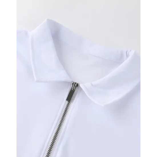 Sale OUKU Men's Zip Polo Golf Shirt Vacation Casual Quarter Zip Short Sleeve Fashion Solid Color Plain Classic Summer Regular Fit Black White Navy Blue Royal Blue Light Grey Pale Blue Zip Polo