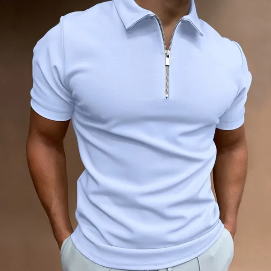 Sale OUKU Men's Zip Polo Golf Shirt Vacation Casual Quarter Zip Short Sleeve Fashion Solid Color Plain Classic Summer Regular Fit Black White Navy Blue Royal Blue Light Grey Pale Blue Zip Polo