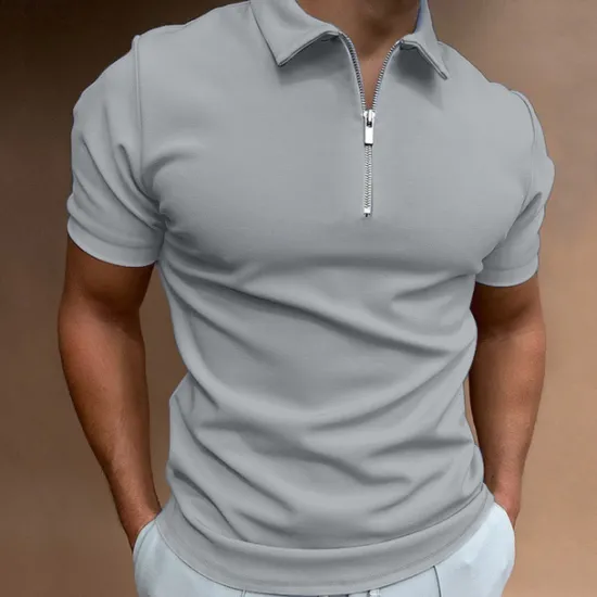 Sale OUKU Men's Zip Polo Golf Shirt Vacation Casual Quarter Zip Short Sleeve Fashion Solid Color Plain Classic Summer Regular Fit Black White Navy Blue Royal Blue Light Grey Pale Blue Zip Polo