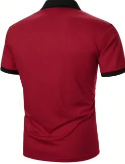 New OUKU Men's Zip Polo Polo Shirt Casual Holiday Lapel Quarter Zip Short Sleeve Fashion Basic Color Block Quarter Zip Summer Regular Fit Black Red Brown Light Black Zip Polo