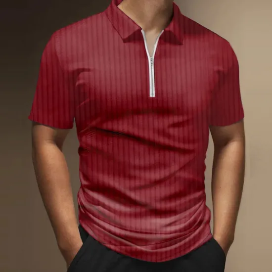 Best OUKU Men's Zip Polo Polo Shirt Outdoor Street Turndown Short Sleeves Fashion Designer Striped Graphic Prints Zipper Print Summer Spring Regular Fit Black White Wine Army Green Red Navy Blue Zip Polo