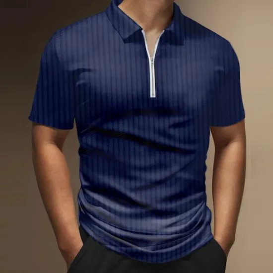 Best OUKU Men's Zip Polo Polo Shirt Outdoor Street Turndown Short Sleeves Fashion Designer Striped Graphic Prints Zipper Print Summer Spring Regular Fit Black White Wine Army Green Red Navy Blue Zip Polo