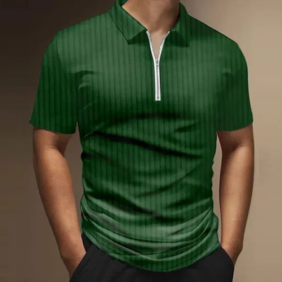 Best OUKU Men's Zip Polo Polo Shirt Outdoor Street Turndown Short Sleeves Fashion Designer Striped Graphic Prints Zipper Print Summer Spring Regular Fit Black White Wine Army Green Red Navy Blue Zip Polo