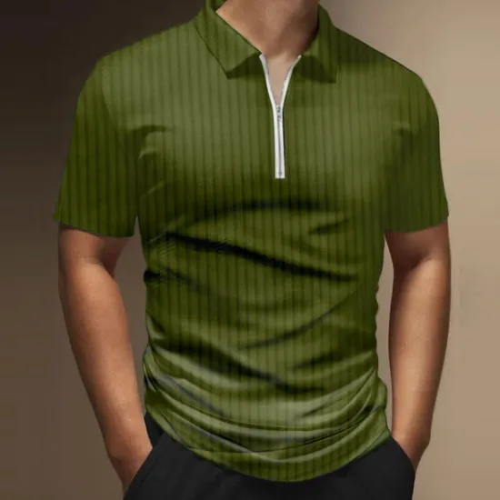 Best OUKU Men's Zip Polo Polo Shirt Outdoor Street Turndown Short Sleeves Fashion Designer Striped Graphic Prints Zipper Print Summer Spring Regular Fit Black White Wine Army Green Red Navy Blue Zip Polo