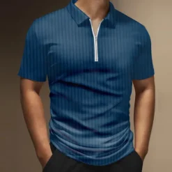Best OUKU Men's Zip Polo Polo Shirt Outdoor Street Turndown Short Sleeves Fashion Designer Striped Graphic Prints Zipper Print Summer Spring Regular Fit Black White Wine Army Green Red Navy Blue Zip Polo