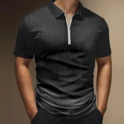 Best OUKU Men's Zip Polo Polo Shirt Outdoor Street Turndown Short Sleeves Fashion Designer Striped Graphic Prints Zipper Print Summer Spring Regular Fit Black White Wine Army Green Red Navy Blue Zip Polo