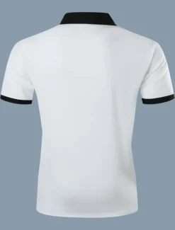 Online OUKU Men's Zip Polo Polo Shirt Outdoor Casual Lapel Quarter Zip Short Sleeve Fashion Basic Color Block Quarter Zip Summer Regular Fit Black White Navy Blue Brown Zip Polo