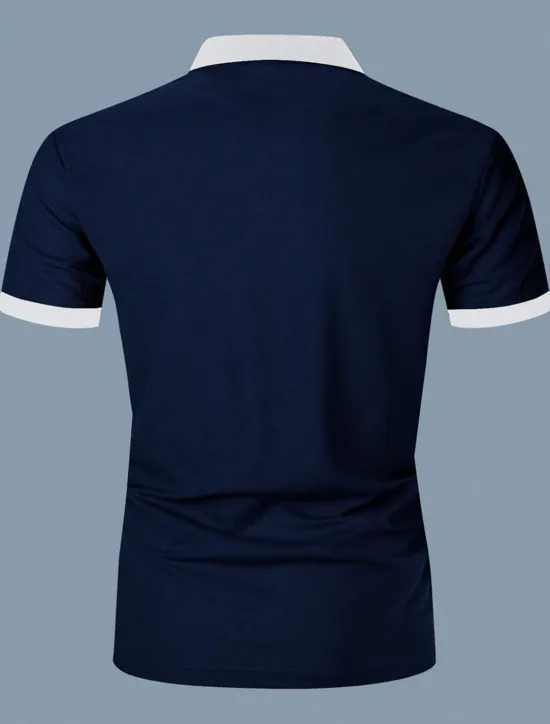 Online OUKU Men's Zip Polo Polo Shirt Outdoor Casual Lapel Quarter Zip Short Sleeve Fashion Basic Color Block Quarter Zip Summer Regular Fit Black White Navy Blue Brown Zip Polo