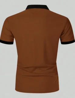 Online OUKU Men's Zip Polo Polo Shirt Outdoor Casual Lapel Quarter Zip Short Sleeve Fashion Basic Color Block Quarter Zip Summer Regular Fit Black White Navy Blue Brown Zip Polo