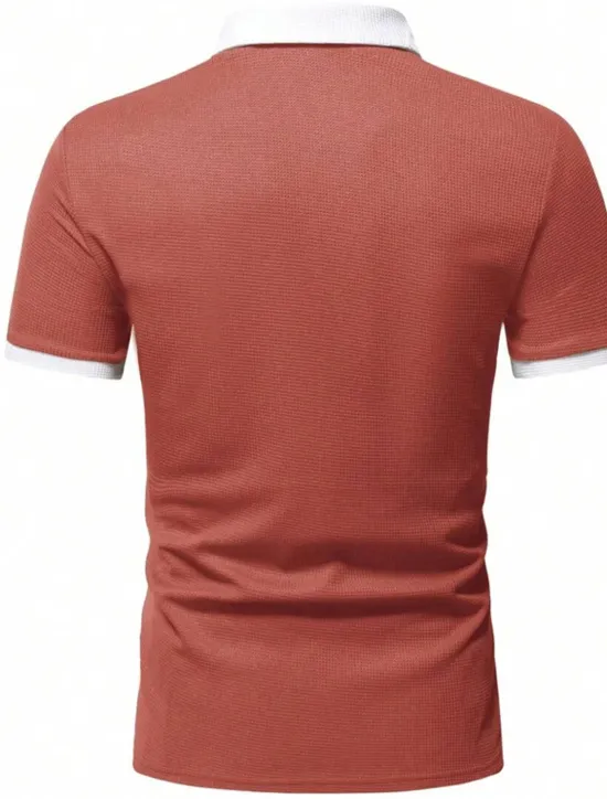 OUKU Men's Zip Polo Polo Shirt Casual Holiday Lapel Quarter Zip Short Sleeve Fashion Basic Plain Quarter Zip Summer Regular Fit Black White Pink Red Brown Dark Grey Zip Polo