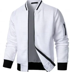 Best OUKU Men's Zip Sweatshirt Sweat Jacket Full Zip Sweatshirt Black White Wine Army Green Navy Blue Standing Collar Plain Pocket Ribbed Textured Sports & Outdoor Daily Holiday Streetwear Casual Spring & Fall
