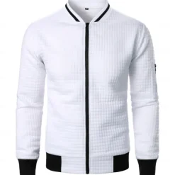 Best OUKU Men's Zip Sweatshirt Sweat Jacket Full Zip Sweatshirt Black White Wine Army Green Navy Blue Standing Collar Plain Pocket Ribbed Textured Sports & Outdoor Daily Holiday Streetwear Casual Spring & Fall