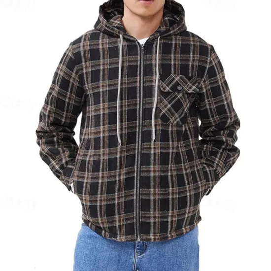 OUKU Men's Zip Up Hoodie Full Zip Hoodie Fleece Jacket Black Red Light Blue Hooded Plaid Zip Up Pocket Sports & Outdoor Daily Holiday Polyester Streetwear Basic Casual Fall & Winter Clothing Apparel