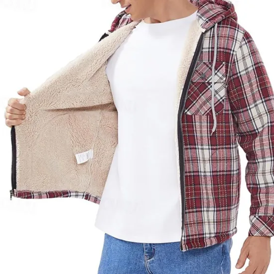 OUKU Men's Zip Up Hoodie Full Zip Hoodie Fleece Jacket Black Red Light Blue Hooded Plaid Zip Up Pocket Sports & Outdoor Daily Holiday Polyester Streetwear Basic Casual Fall & Winter Clothing Apparel